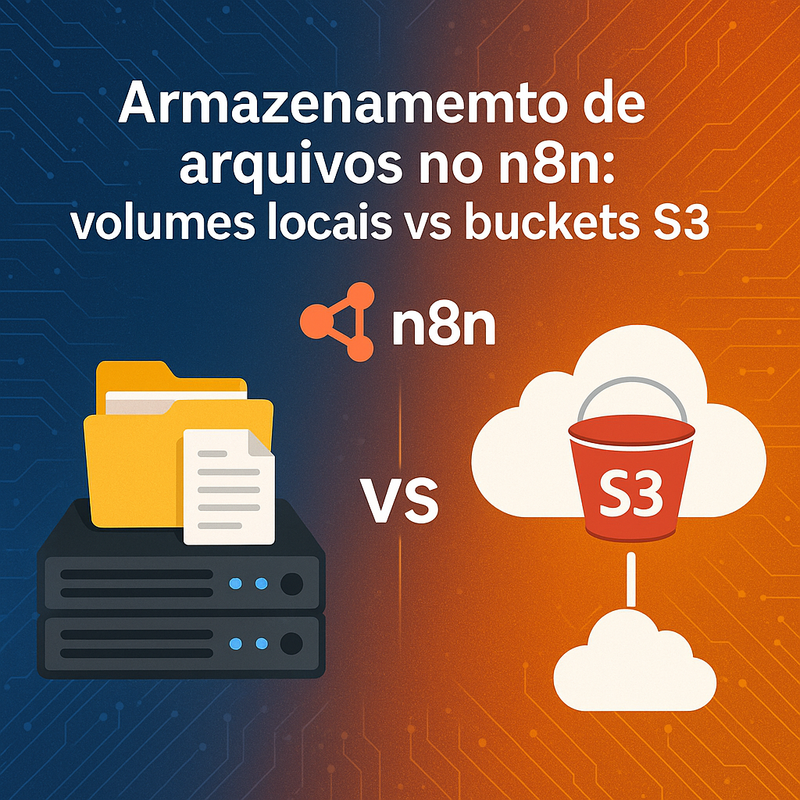 Uma imagem sobre Armazenamento de arquivos no n8n: volumes vs S3