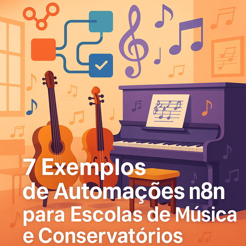 Uma imagem sobre 7 automações n8n para escolas de música e conservatórios