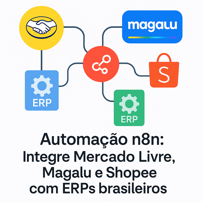 Uma imagem sobre Automação n8n integração Mercado Livre, Magalu, Shopee, ERPs