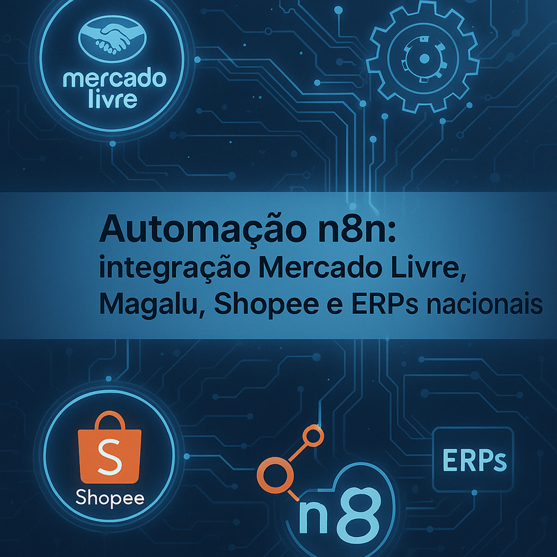 Uma imagem sobre Automação n8n integração Mercado Livre Magalu Shopee ERPs