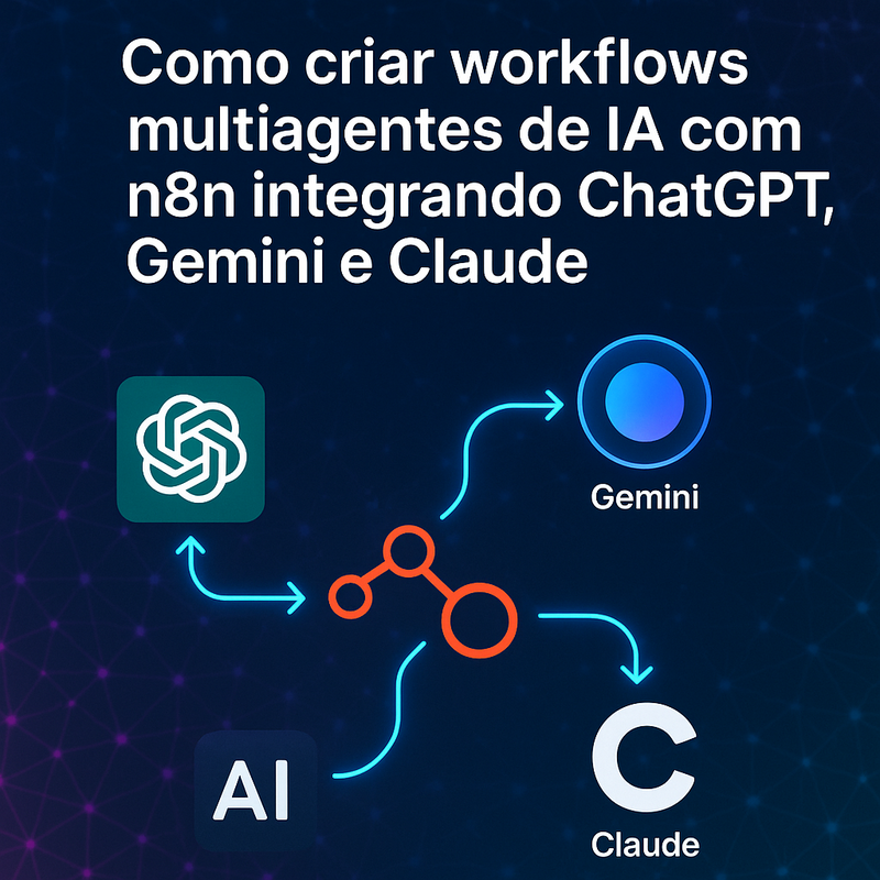Uma imagem sobre Workflows multiagentes de IA com n8n, ChatGPT, Gemini e Claude