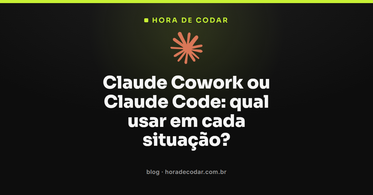 Comparação entre Claude Cowork vs Claude Code mostrando os dois modos do app da Anthropic e exemplos de uso em cada situação