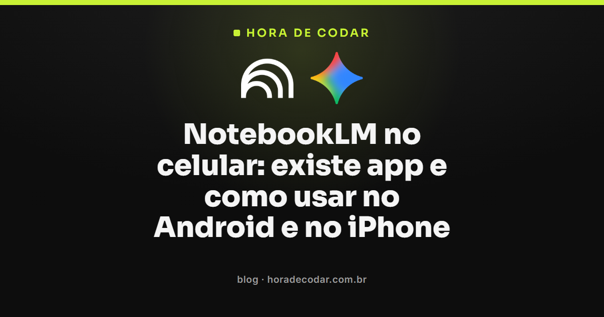 tela do NotebookLM app aberto no celular exibindo cadernos e resumos em áudio