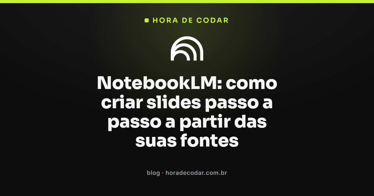 Tela do NotebookLM com o painel Studio aberto mostrando a opção de criar slides a partir de fontes carregadas