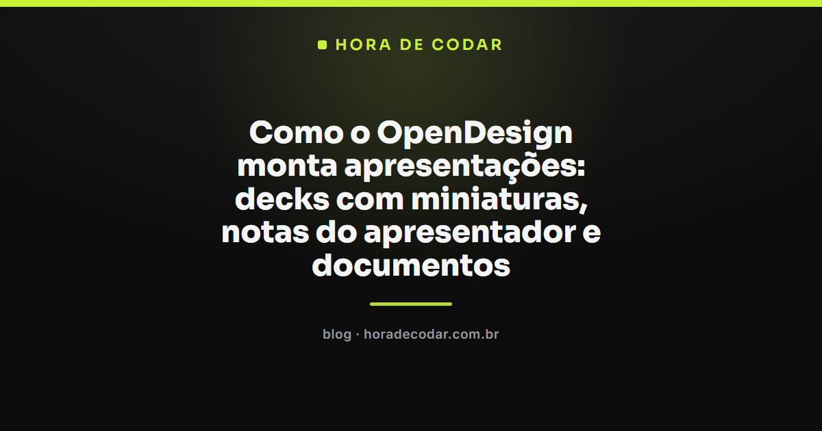 apresentações no OpenDesign com miniaturas de slides e notas do apresentador