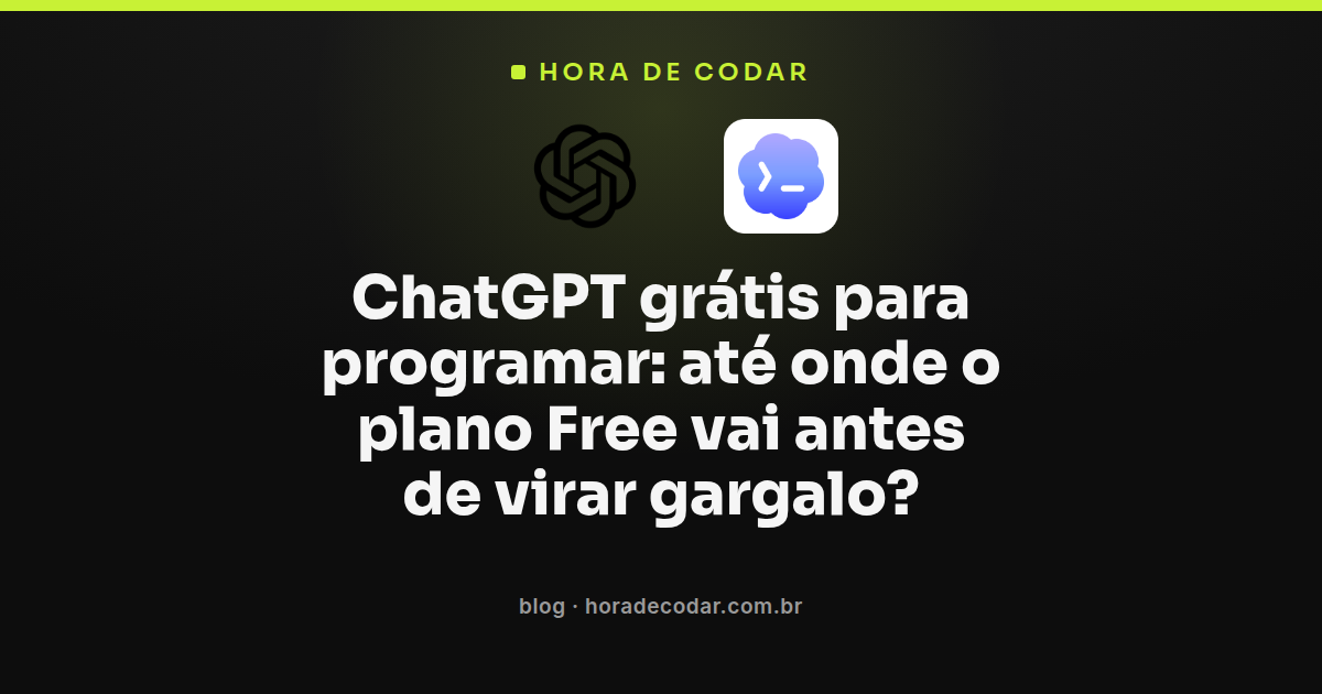 ChatGPT grátis para programar mostrando os limites do plano Free em comparação com Go e Plus