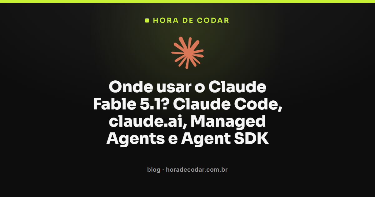 Diagrama mostrando onde usar o Claude Fable 5.1: Claude Code, claude.ai, Managed Agents e Agent SDK