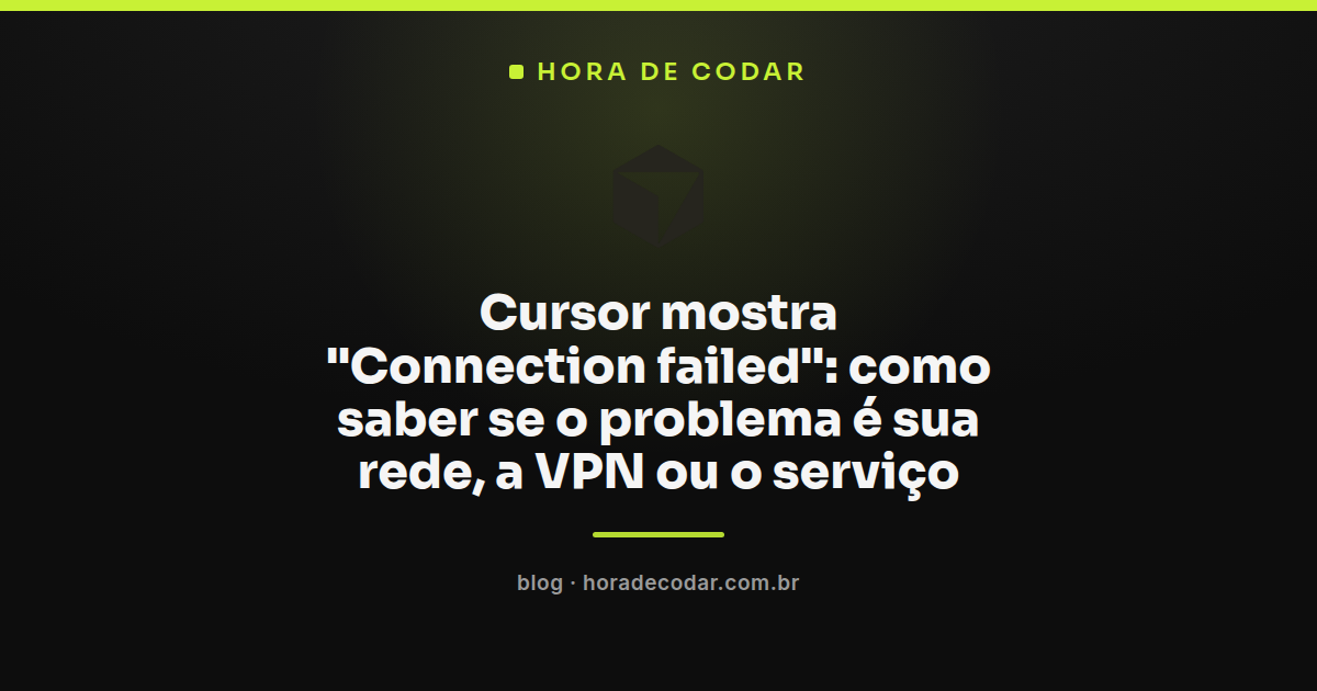 Ilustração de um notebook exibindo erro de conexão na tela, representando o aviso Connection failed no Cursor