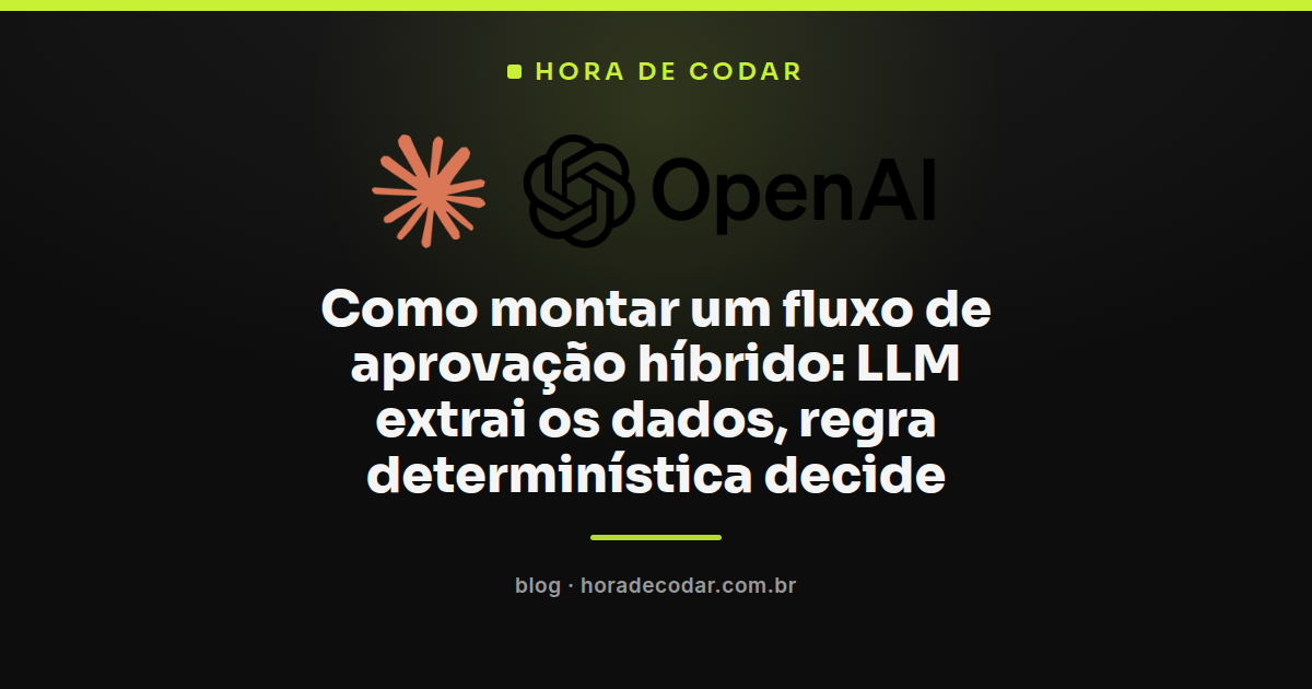 Diagrama de fluxo de aprovação híbrido com LLM extraindo dados e código decidindo aprovação