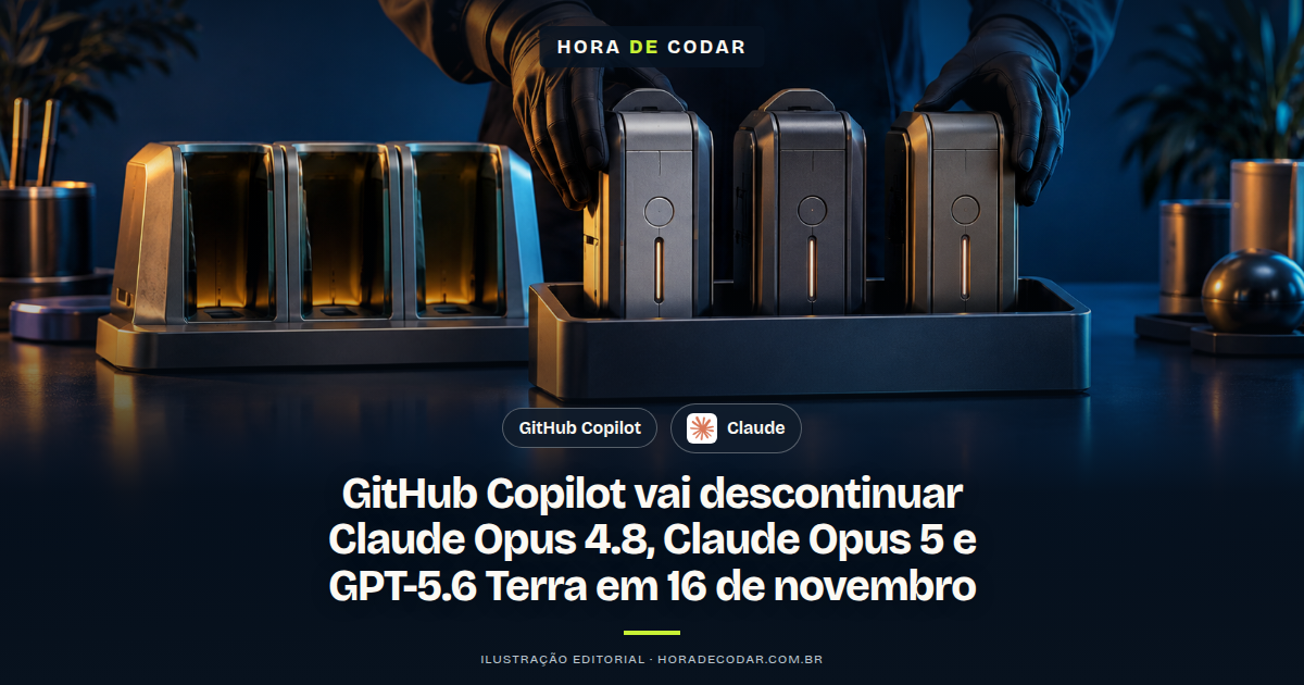 Ilustração representando o GitHub Copilot descontinuando modelos de IA como Claude Opus e GPT