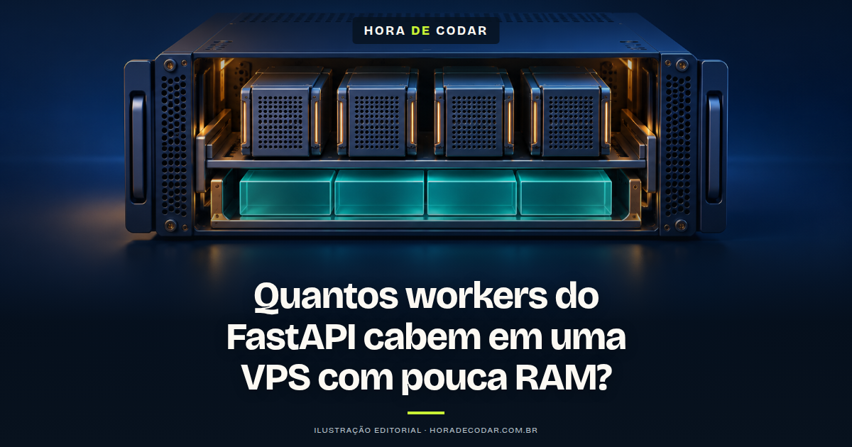 Ilustração de servidor VPS com múltiplos processos representando workers do FastAPI dividindo a memória RAM